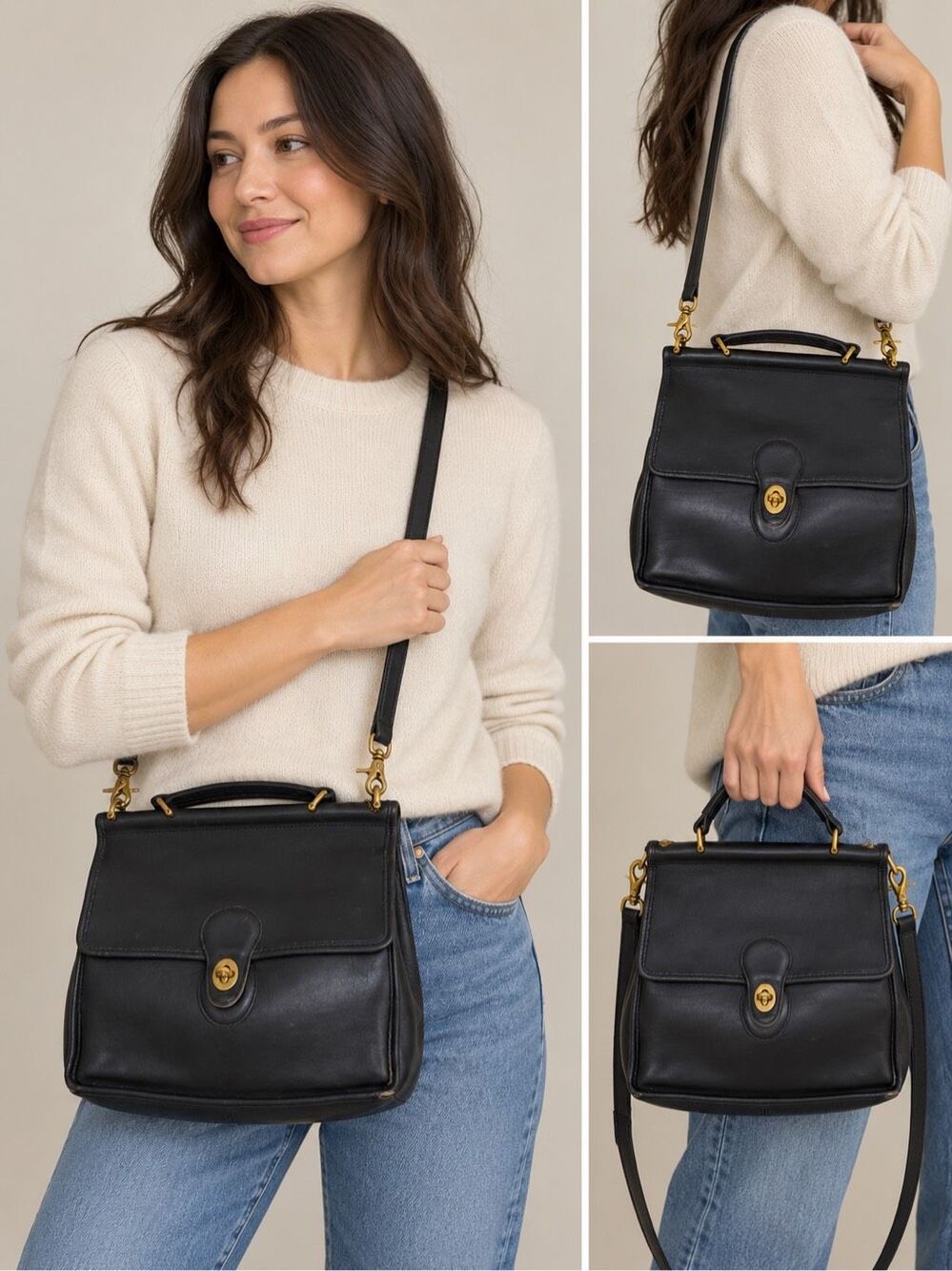 Vintage Coach Willis 9927 Black Leather Brass Crossbody Bag USA